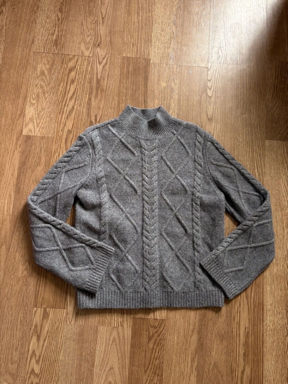Women’s Gray Cable-Knit Mock Neck Sweater